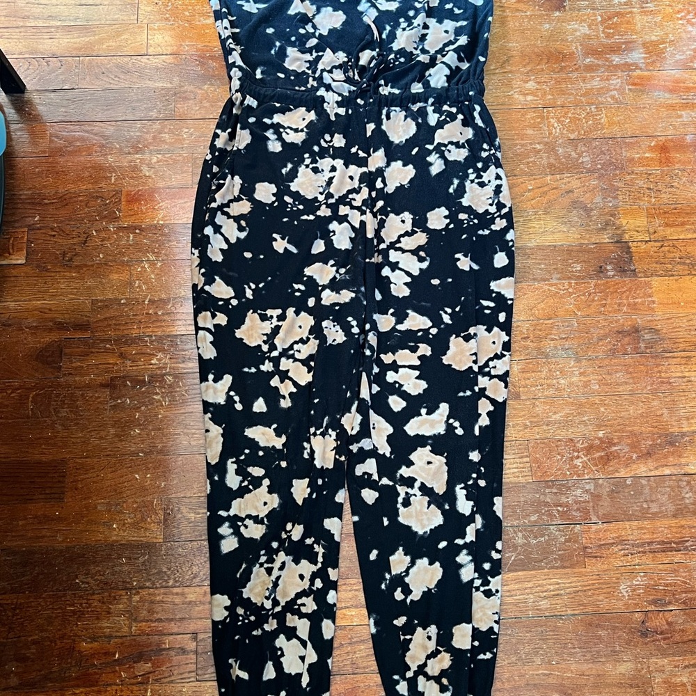 No Boundaries Black and Cream Tie-Dye Jumpsuit